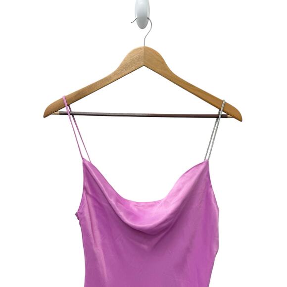 ZARA Pink Satin Camisole Rhinestone Strap Cowl‎ neck Slip Mini Dress Size Small - Picture 3 of 8